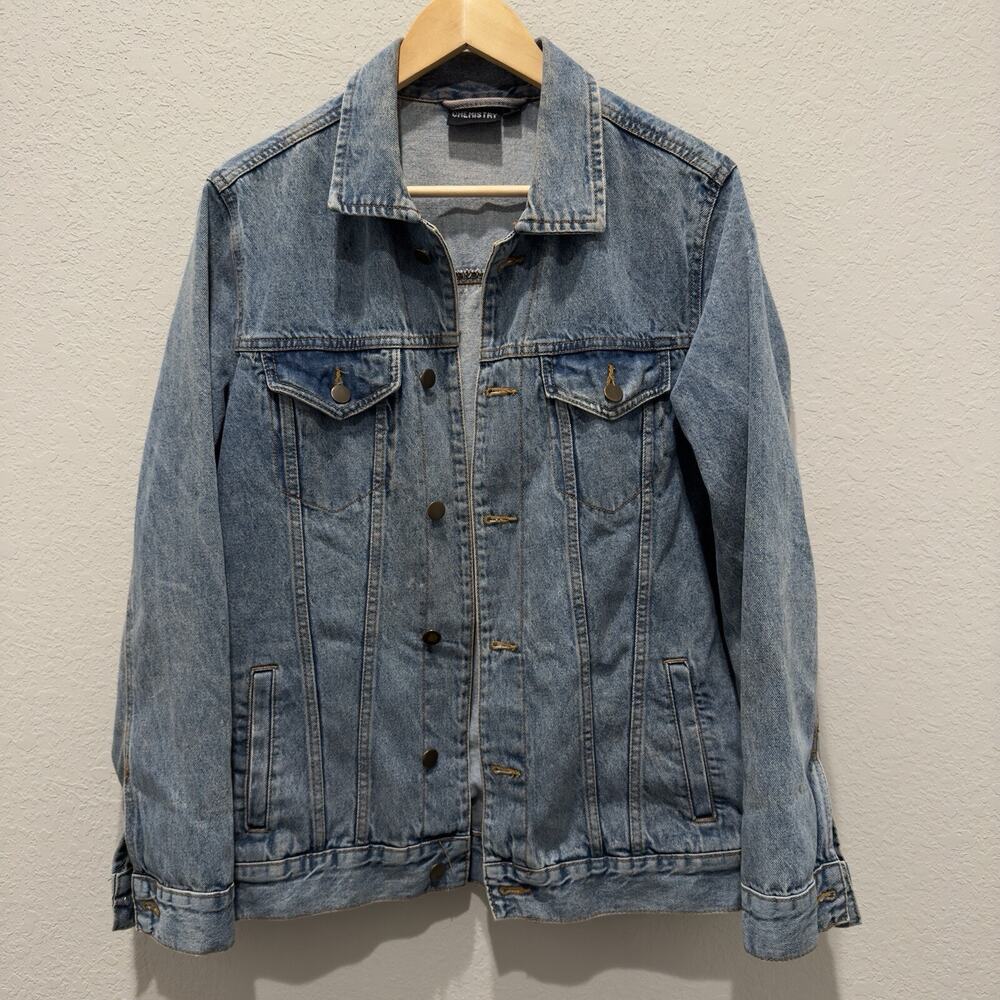 Chemistry Pop Culture Jacket Mens Small Cotton Denim Button Jean Art Graphic
